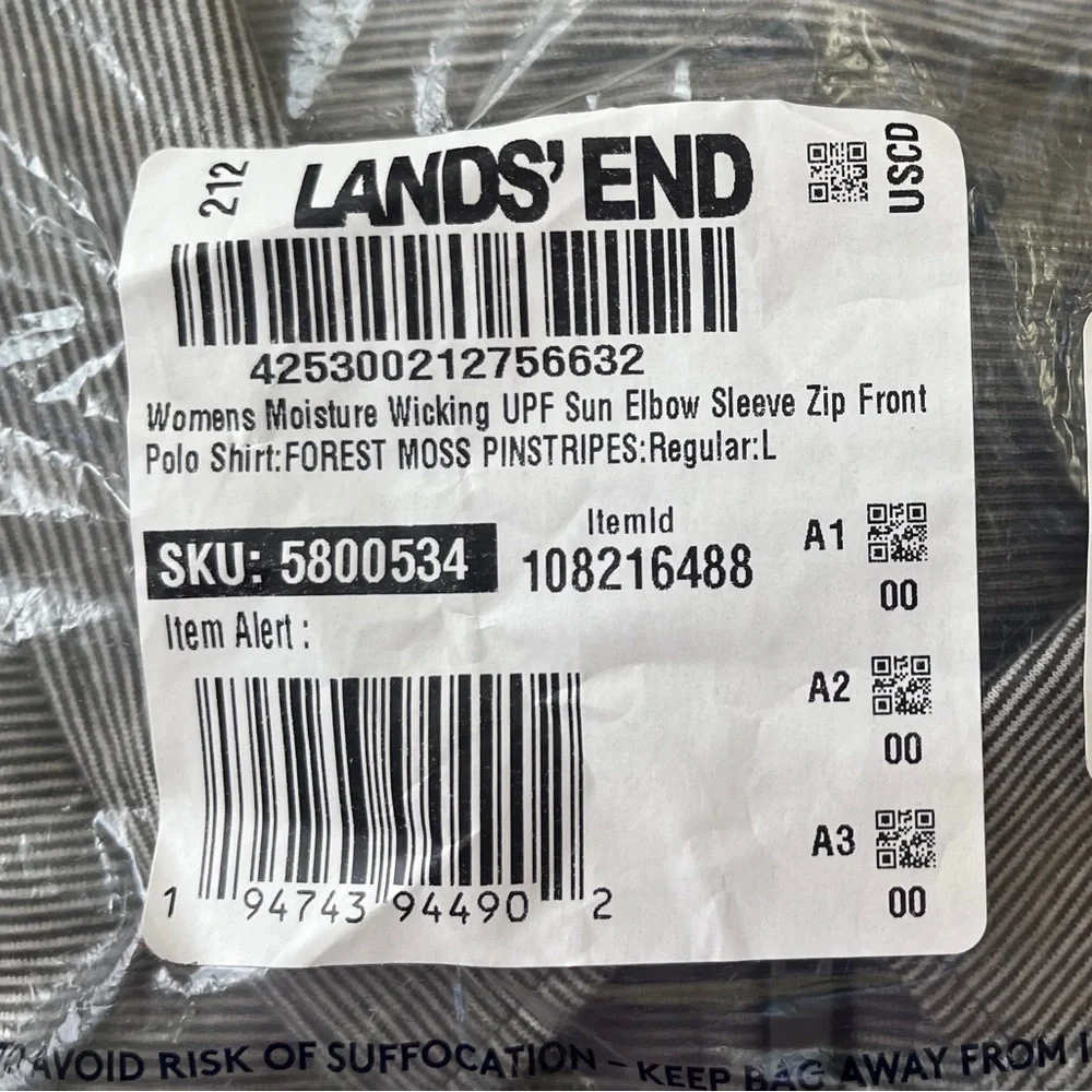 Lands' End Women's Moisture Wicking Green and White Short-Sleeve Polo Top - Picture 10 of 10